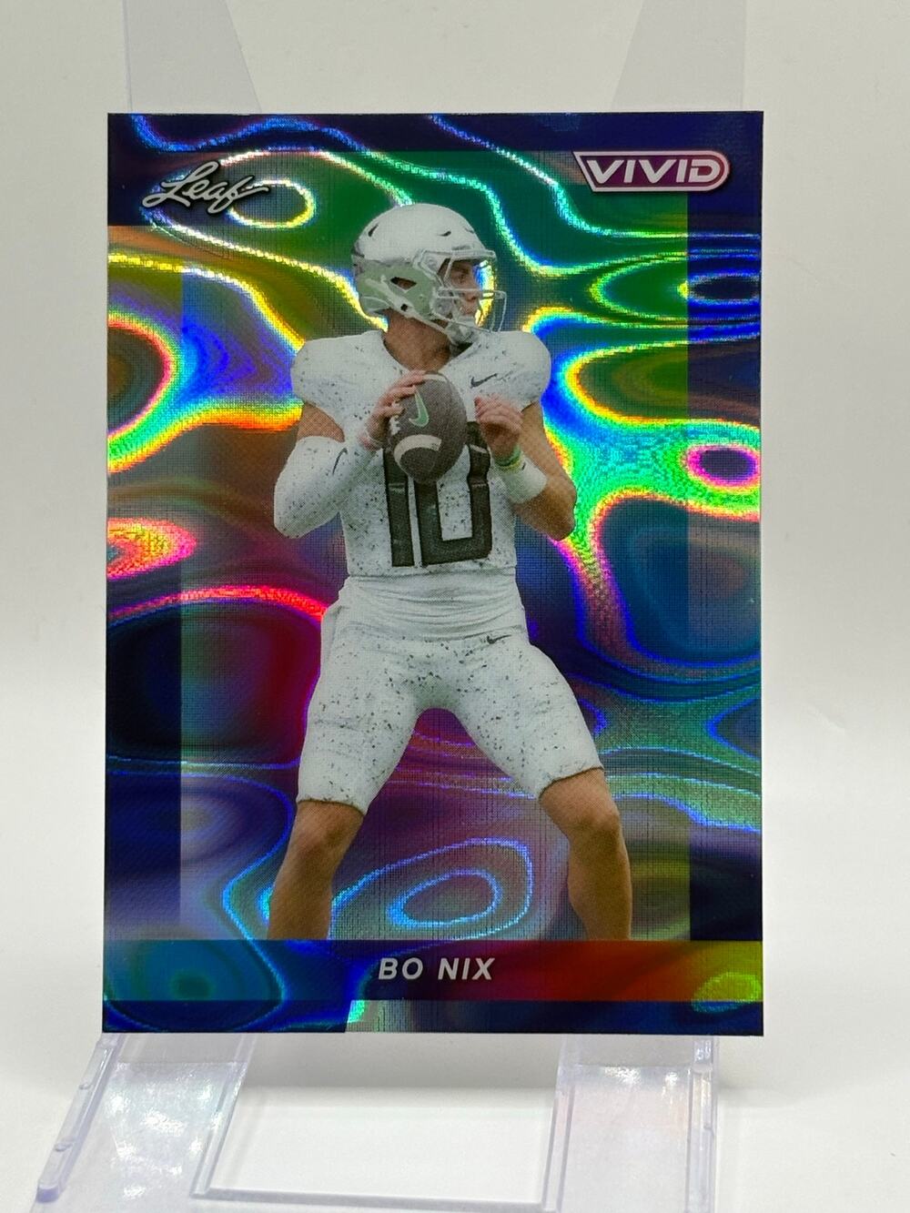 2024 Leaf Vivid Football Bo Nix Blue Lava Refractor 1/7 SP Denver Broncos